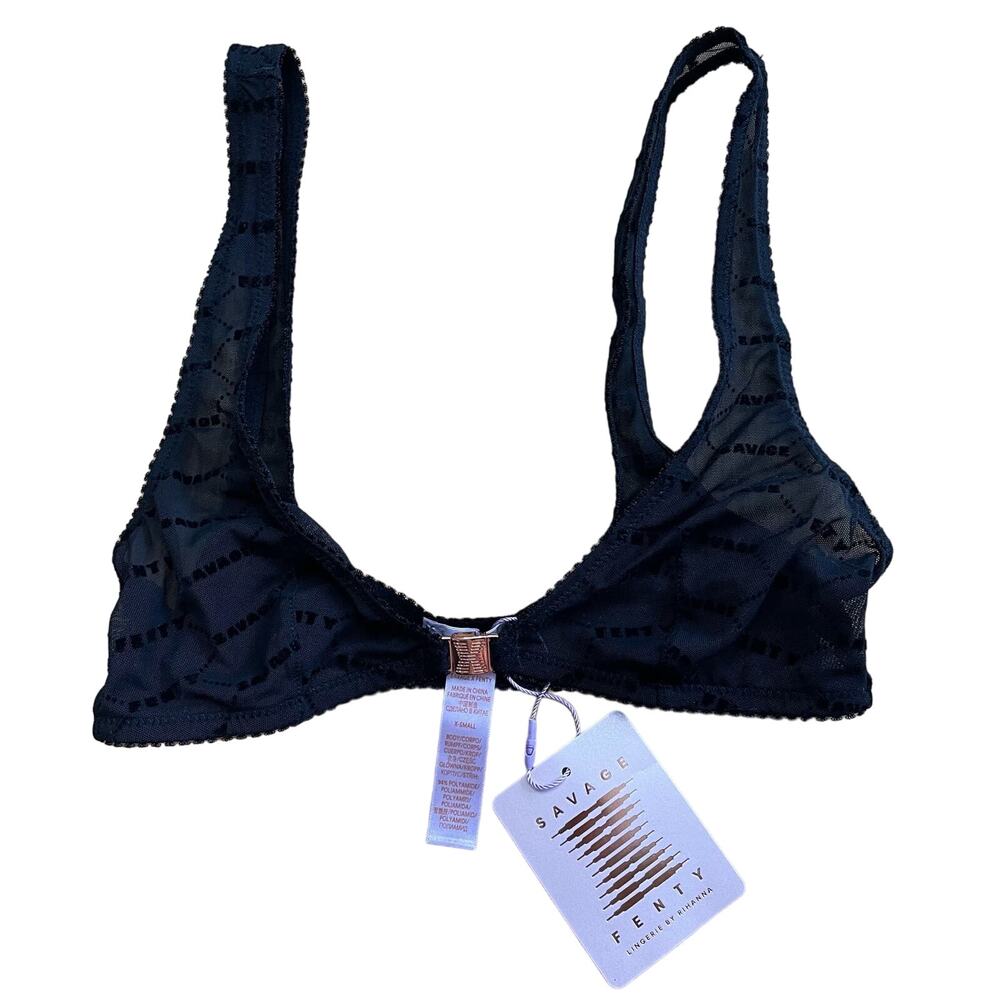 Savage X Fenty Flocked Logo Bralette, XS